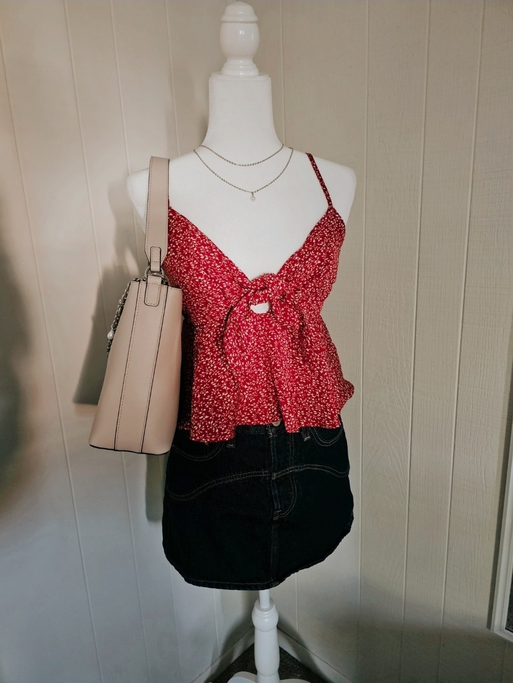 SHEIN Red Floral Tie-Front Cami